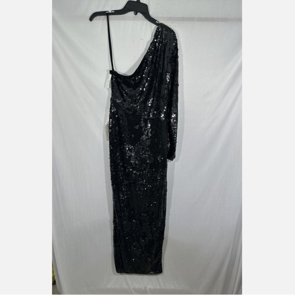 NEW $498 Mac Duggal [ 12 ] Sequin‎ One Shoulder Long sleev Column Gown Black - Picture 12 of 14